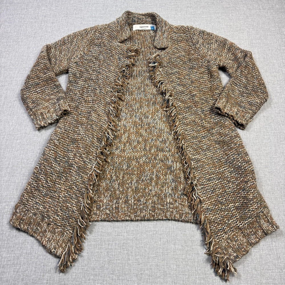 Sparrow Anthropologie Cardigan Sweater Womens XS Beige Fringe Open‎ Heavyweight